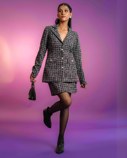 Fleur Black Multi Colour Tweed Co-ord Set