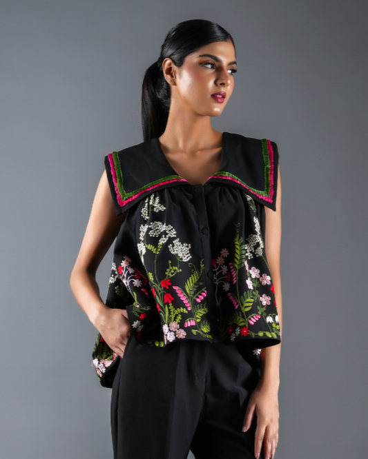 Blair Embroidered Sailor Collar Top
