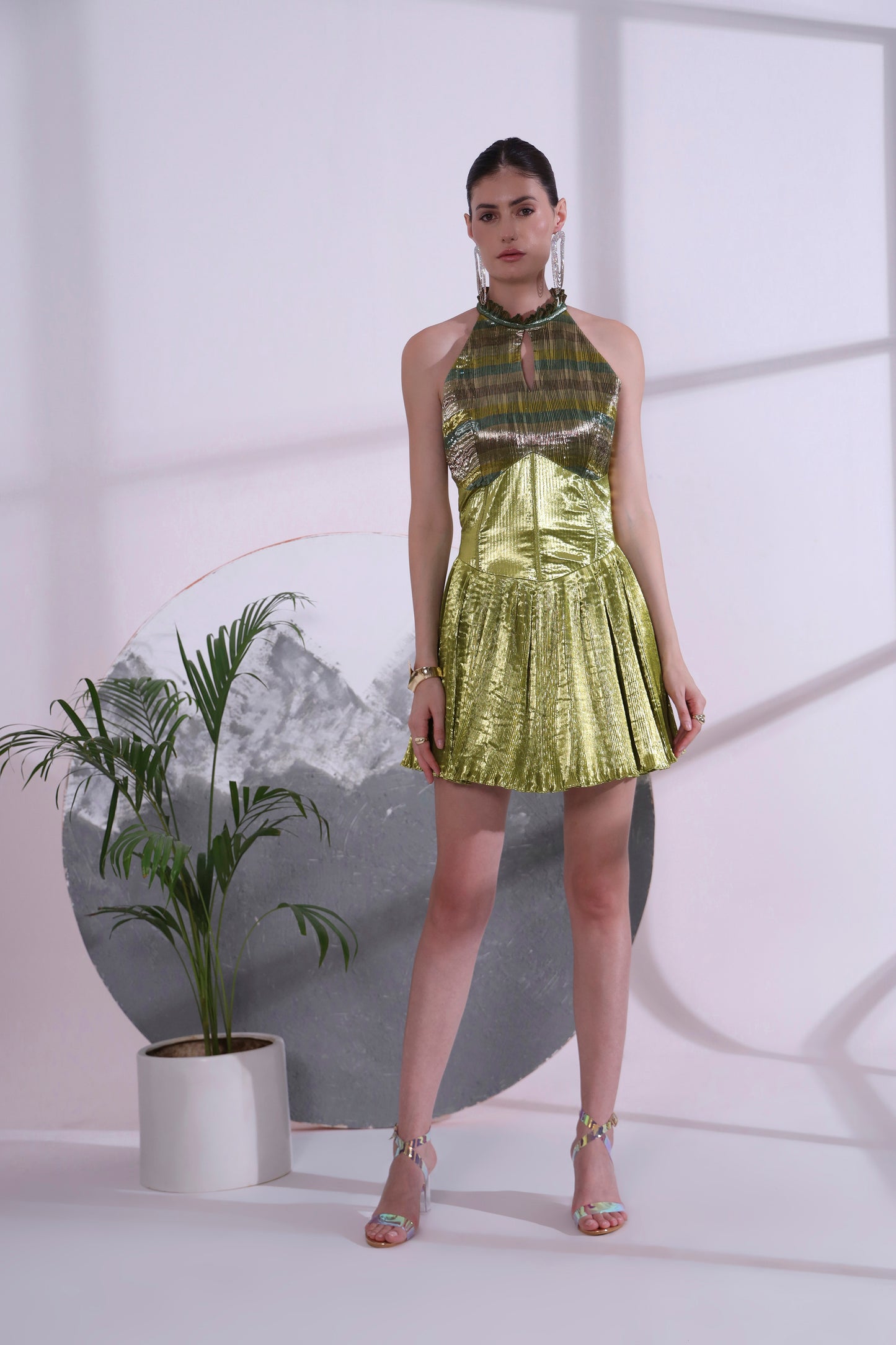 Alizee Green Metallic Short Dress