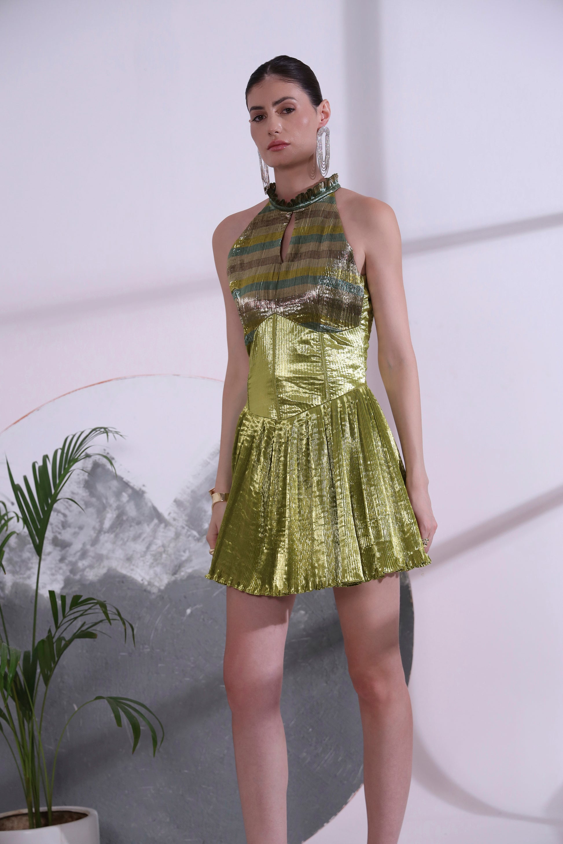 Alizee Green Metallic Short Dress XS