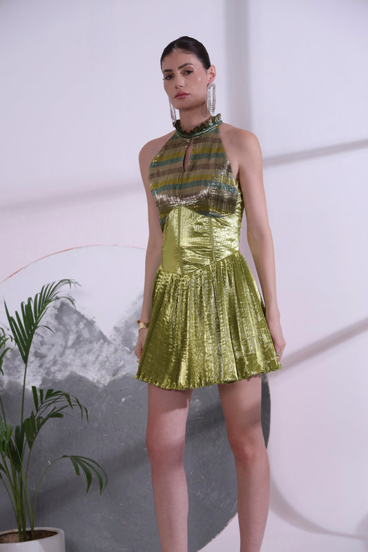 Alizee Green Metallic Short Dress