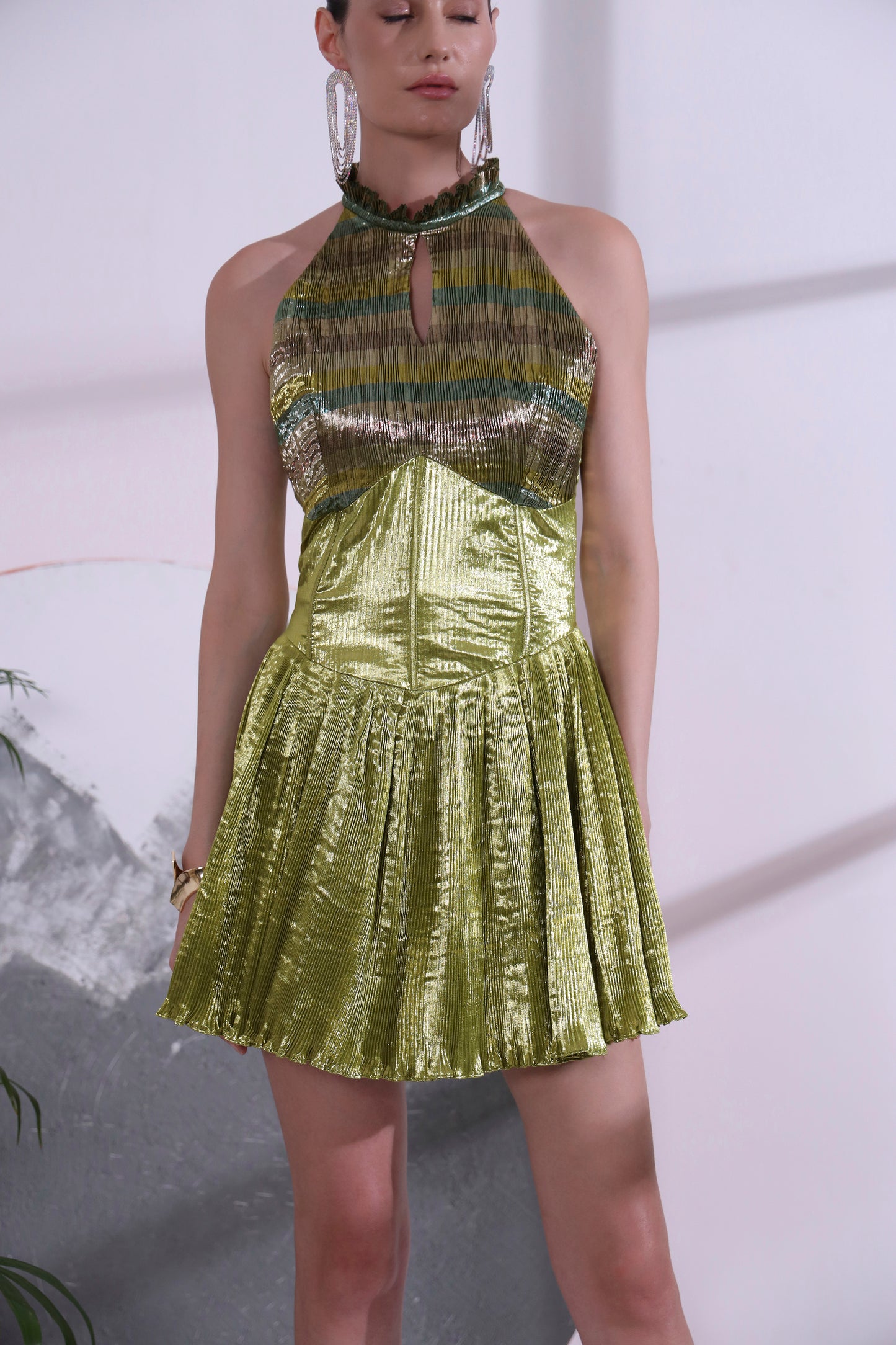 Alizee Green Metallic Short Dress