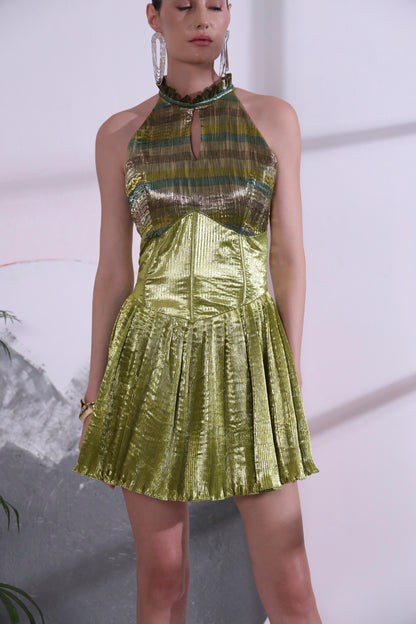 Alizee Green Metallic Short Dress