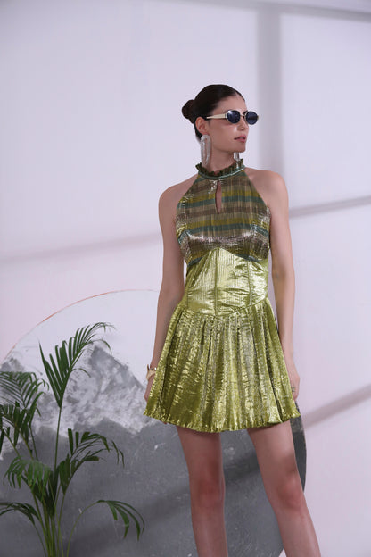 Alizee Green Metallic Short Dress