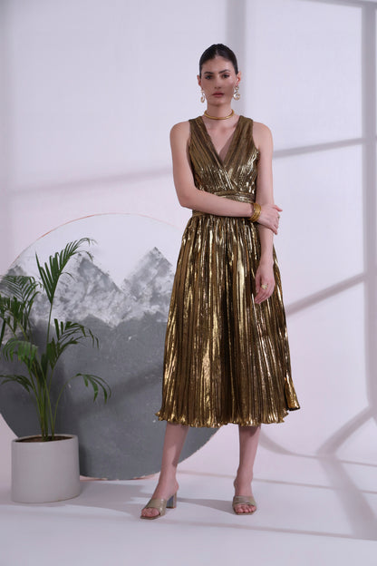 Alizee Gold metallic Long Dress