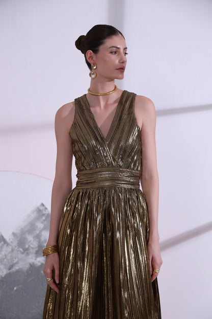 Alizee Gold metallic Long Dress