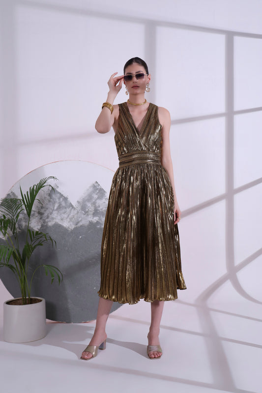Alizee Gold metallic Long Dress