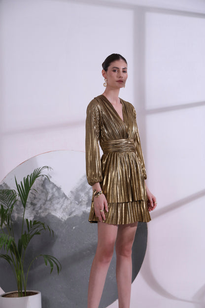 Alizee Gold metallic Short Dress