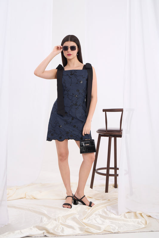 Amelie Denim Embroidered Dress