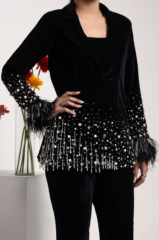 Celeste Crystal Velvet Blazer