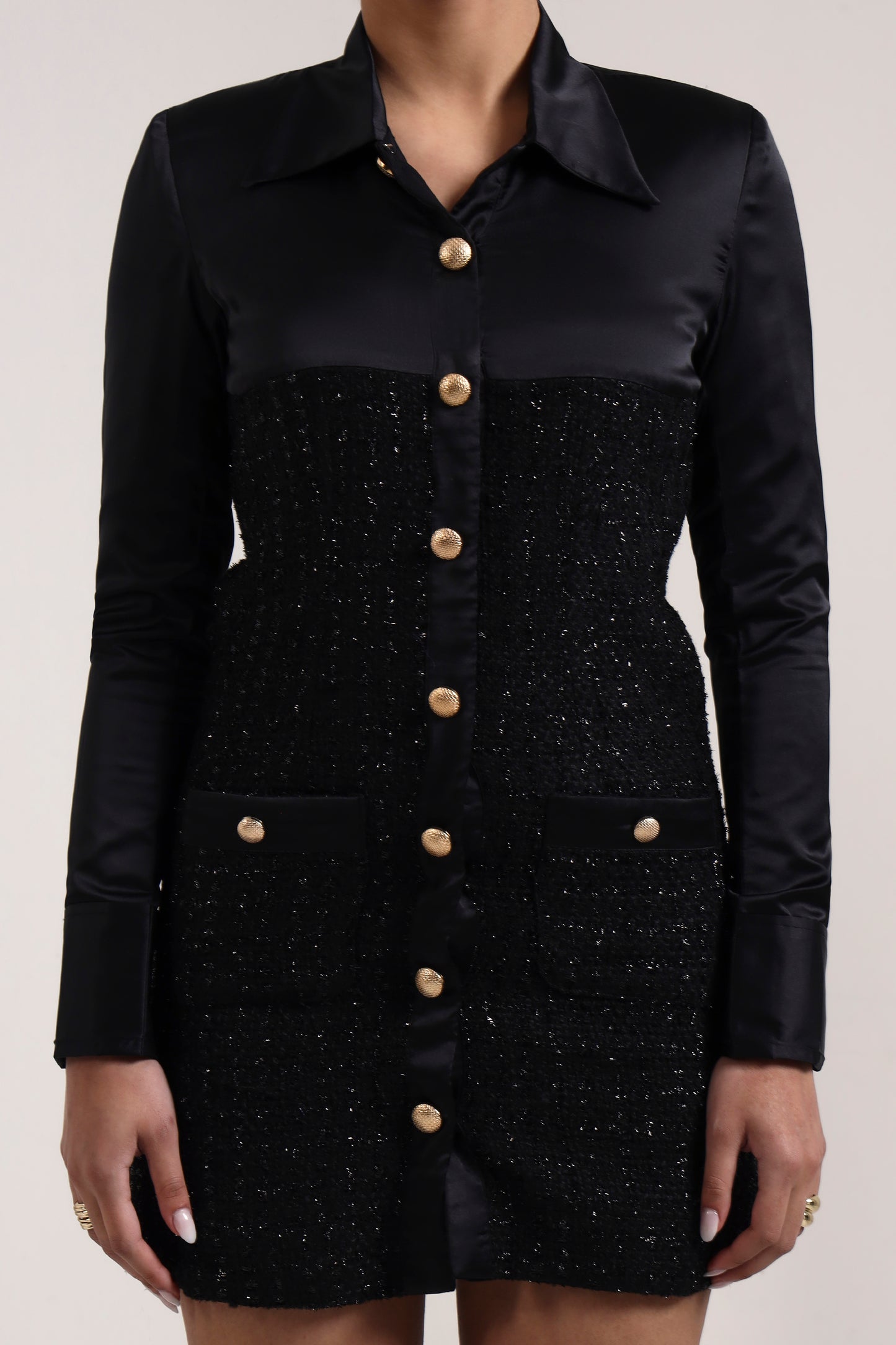 Silva Black Tweed & Satin Dress