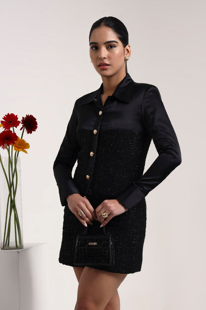 Silva Black Tweed & Satin Dress